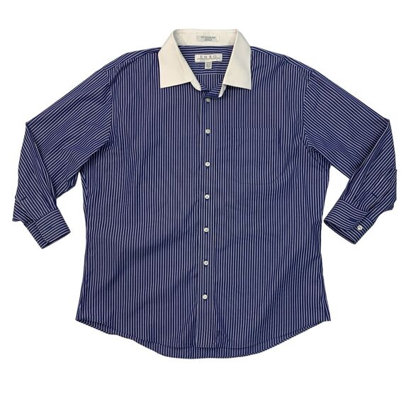 Enro Shirt Mens 17.5 Royal Blue Cotton Non Iron Tailored Striped Formal Dress - Picture 1 of 10